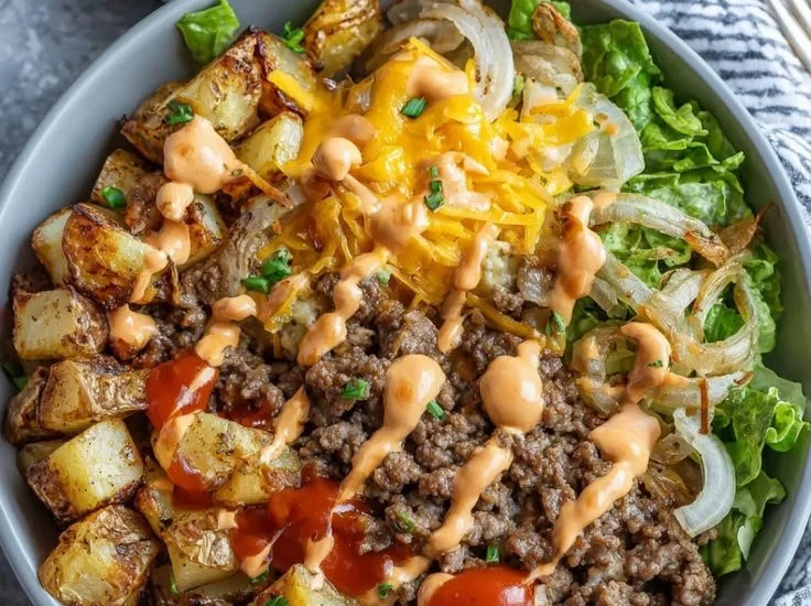 Protein-packed smash burger bowls filled with fresh ingredients and savory flavors