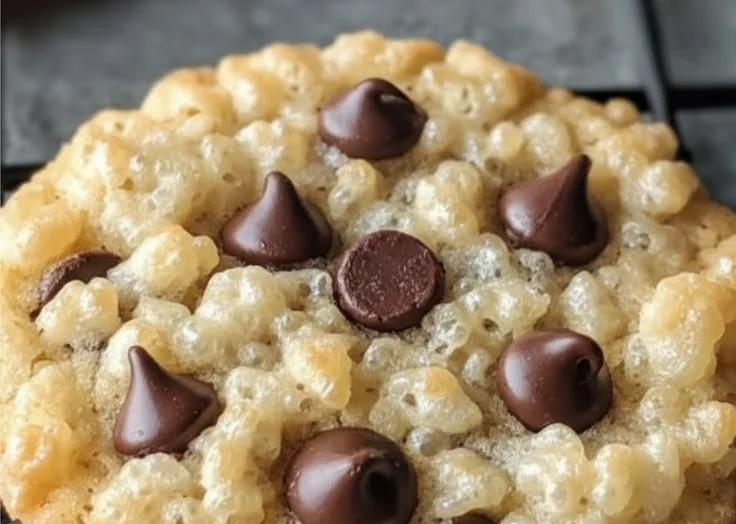 Rice Krispie cookies with chocolate chips on a baking tray