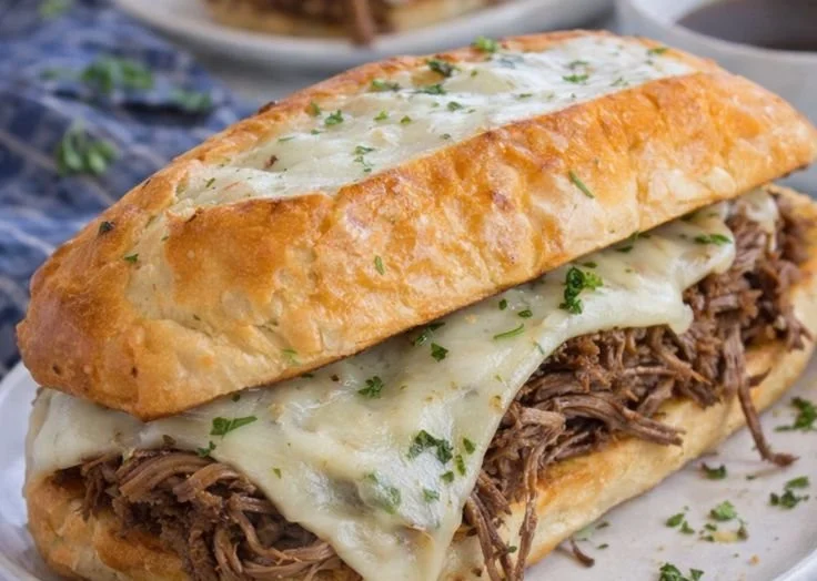 Slow Cooker French Dip Sandwiches served with au jus for dipping