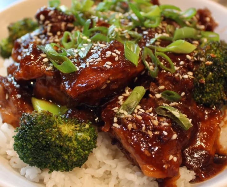 Slow Cooker Teriyaki Chicken served with steamed vegetables