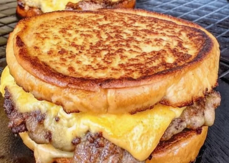 Smashburger Grilled Cheese Sandwich with melted cheese and crispy bread