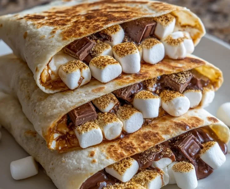 Delicious S'mores Crunchwrap with chocolate, marshmallows, and graham crackers.