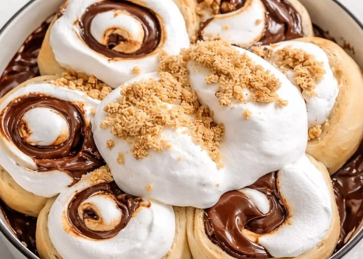 Homemade S'mores Rolls with gooey chocolate and marshmallows