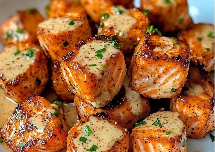 Delicious Bang Bang style spicy salmon bites bowl with colorful toppings