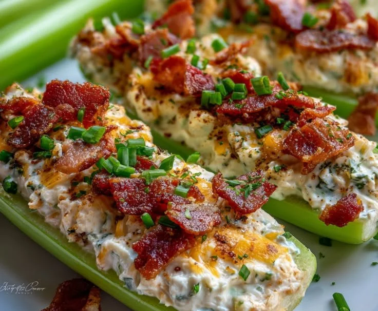 Delicious stuffed celery appetizer ready to serve