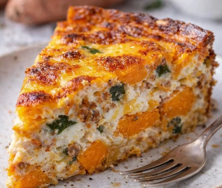 Delicious Sweet Potato Egg Casserole on a plate, perfect for meal prep.