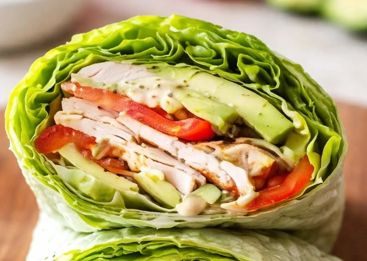 Thai-Style Turkey Lettuce Wraps on a plate with fresh vegetables