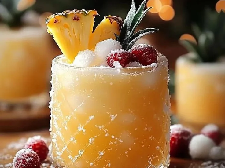 Delicious Winter Pineapple Punch served in a festive glass