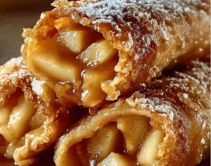 Delicious apple pie egg rolls on a plate, perfect for dessert lovers.