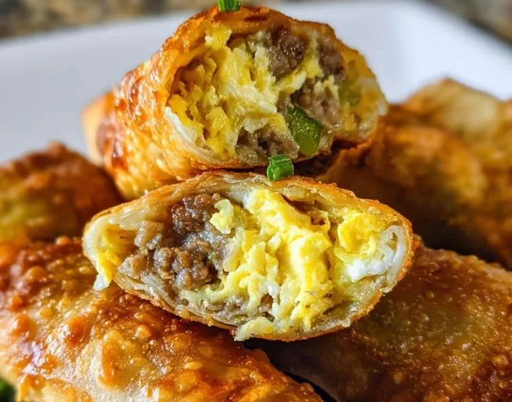 Delicious Breakfast Egg Rolls filled with eggs and vegetables