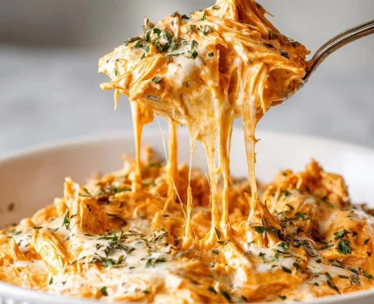 Creamy Buffalo Chicken Dip with Cottage Cheese served in a bowl