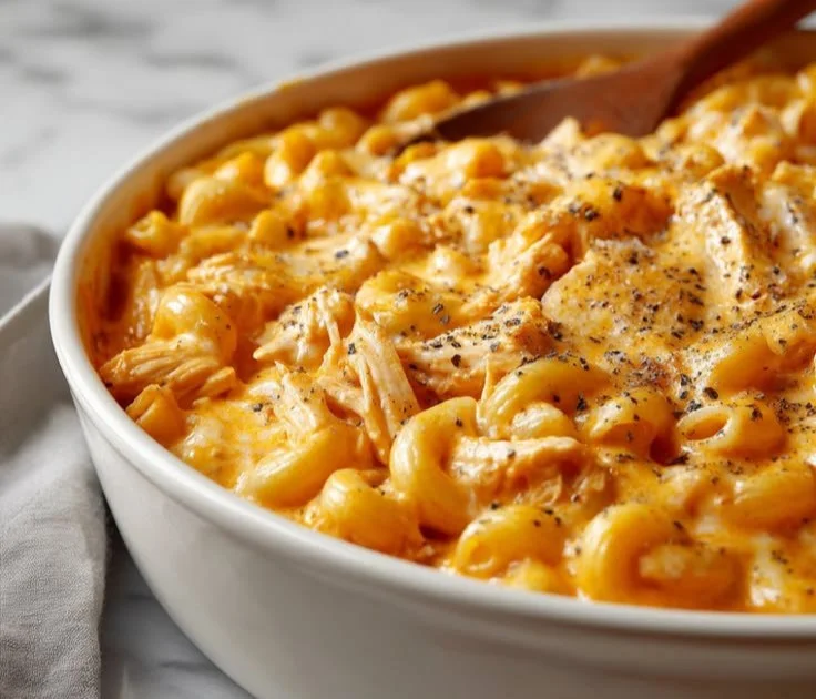 Delicious Buffalo-Style Chicken Macaroni and Cheese served in a bowl