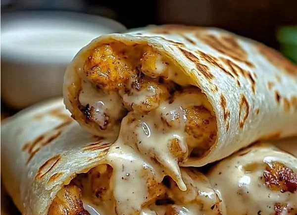 Cheesy garlic chicken wraps filled with tender chicken and melted cheese