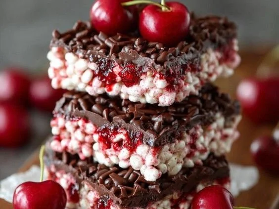 Cherry Rice Krispie Treats on a serving plate