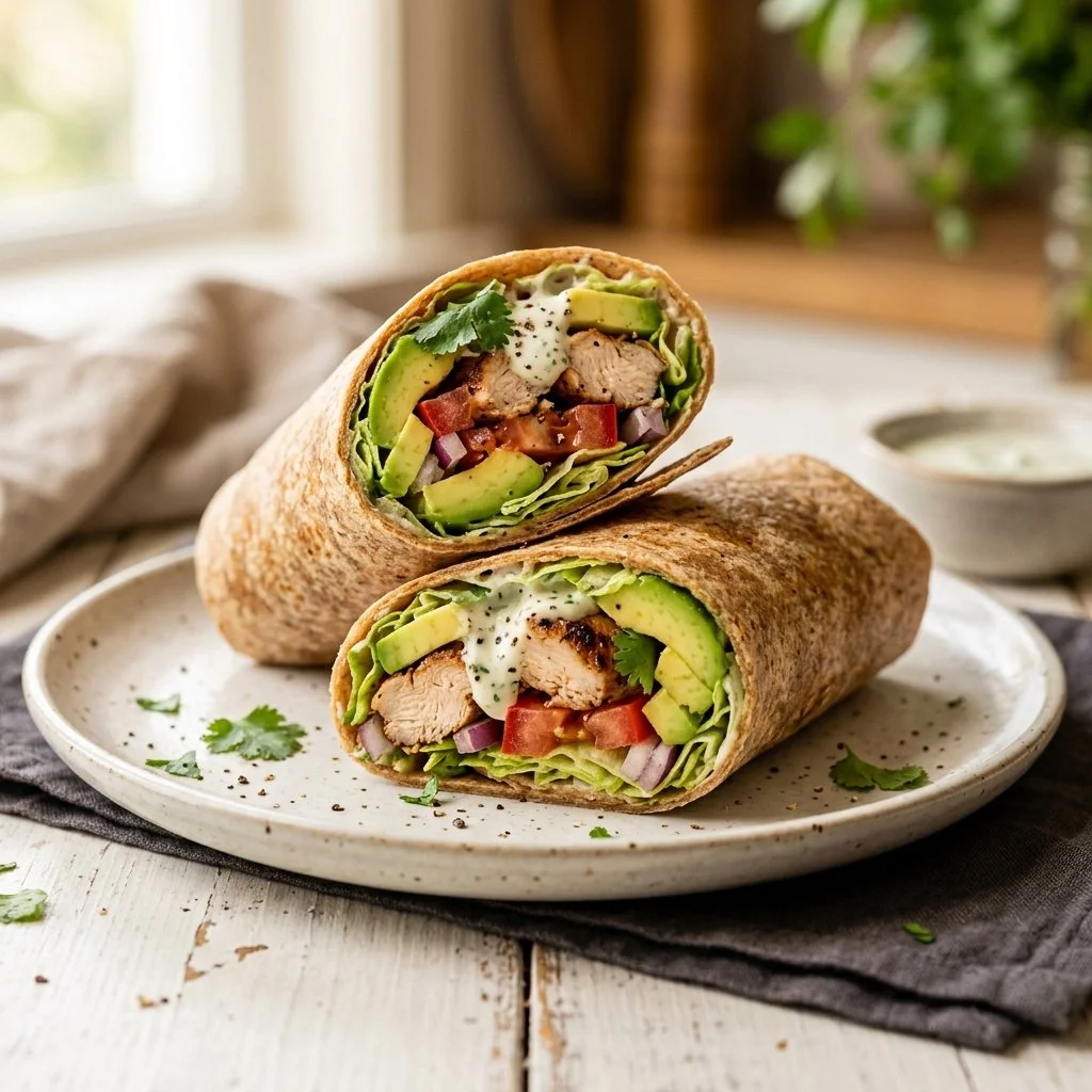 Delicious Chicken Avocado Wrap filled with fresh ingredients