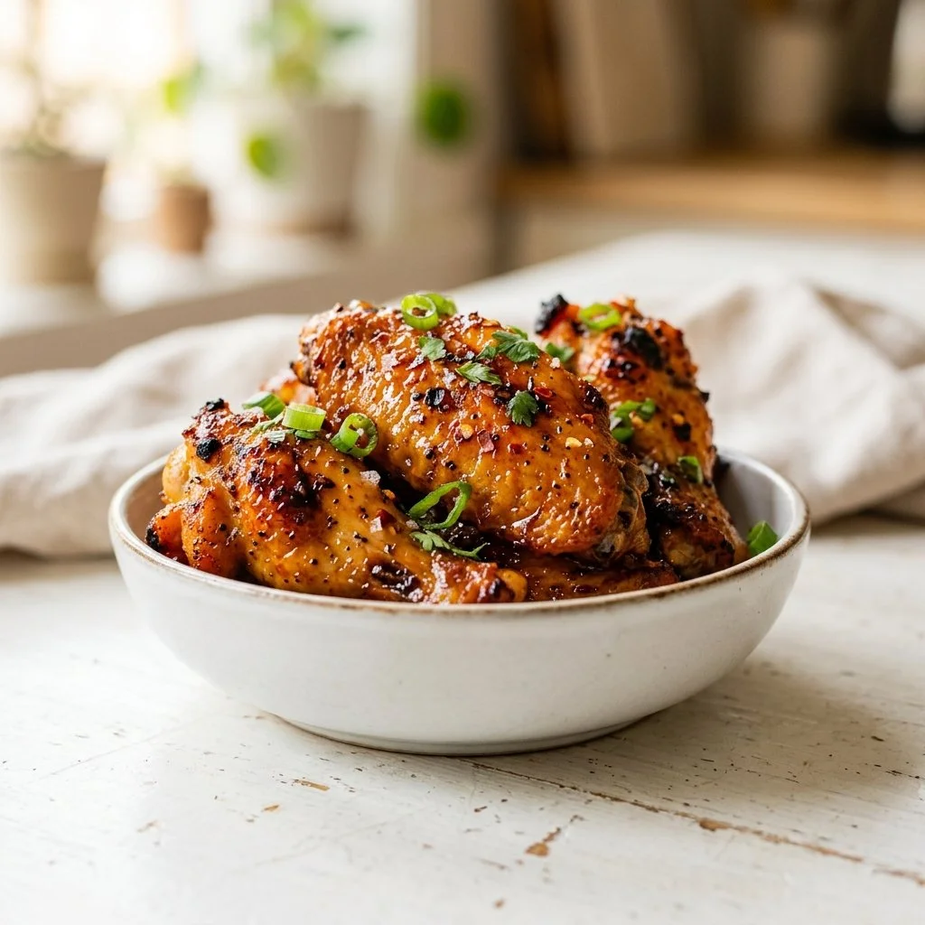 Delicious plate of easy homemade chicken wings ready to serve
