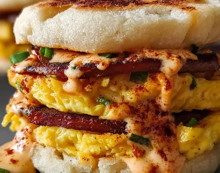 Chipotle egg breakfast sandwich with spicy ingredients and fresh toppings.