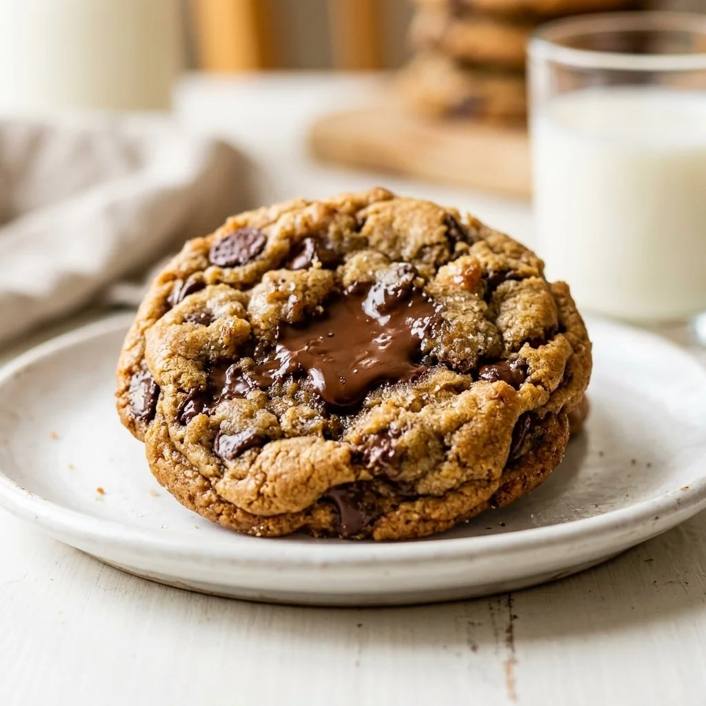 Freshly baked chocolate chip cookies on a cooling rack