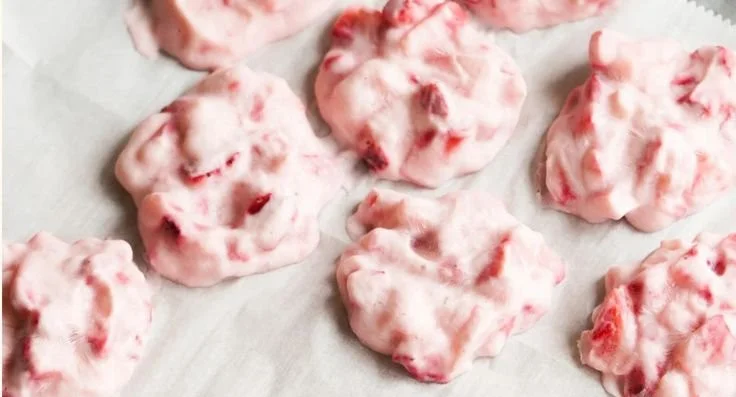 Delicious chocolate strawberry yogurt clusters on a serving plate