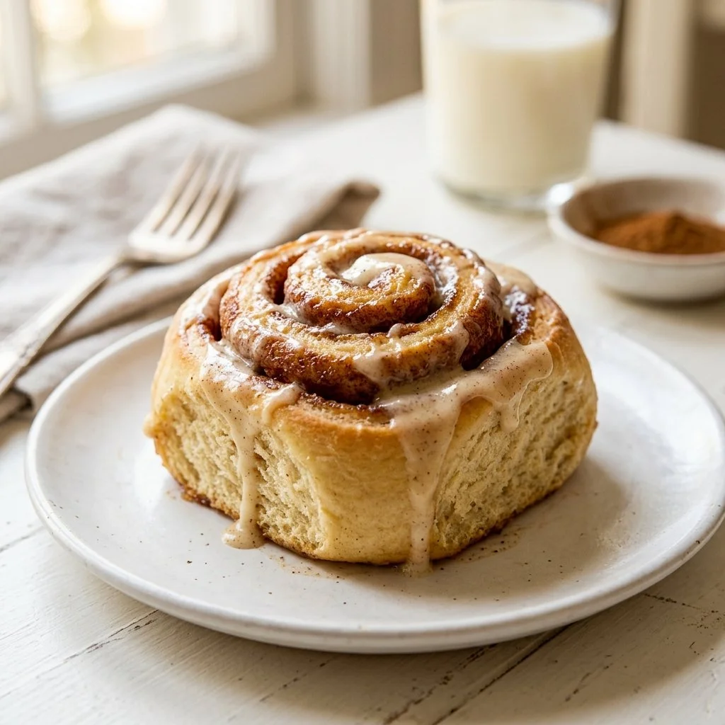 Homemade easy cinnamon rolls fresh out of the oven, drizzled with icing.