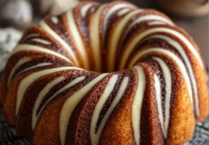 Delicious Cinnamon Swirl Bundt Cake with Sour Cream on a dessert table