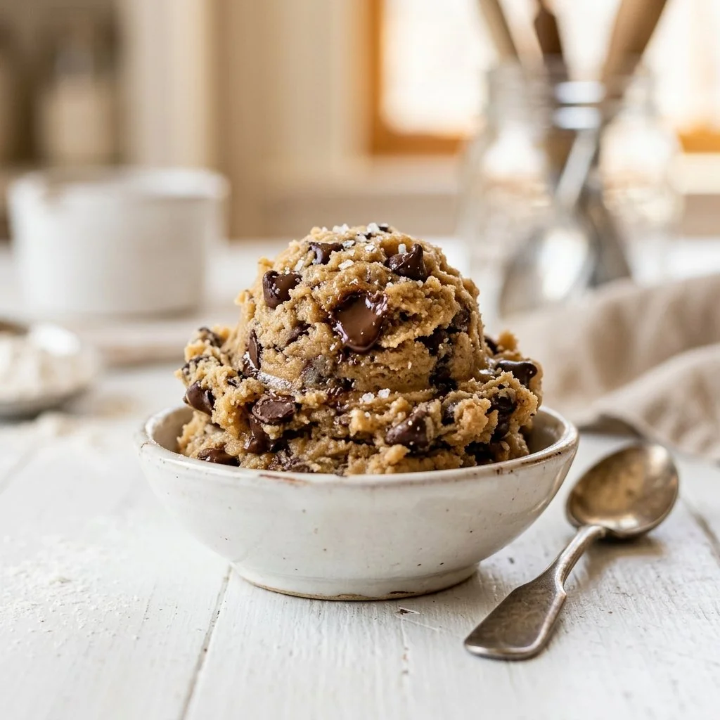 Delicious homemade edible cookie dough recipe with chocolate chips