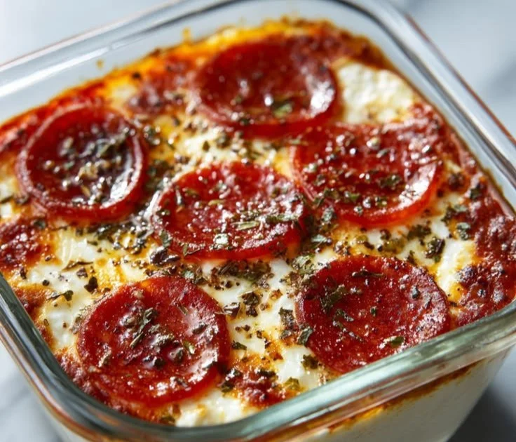 Delicious Cottage Cheese Pizza Bowl topped with fresh ingredients