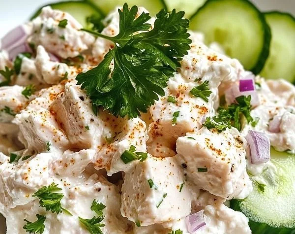 Cottage cheese tuna salad served in a bowl with fresh ingredients