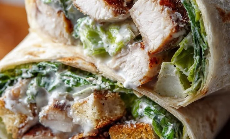 Crispy Creamy Chicken Caesar Wraps made with fresh ingredients and creamy dressing.