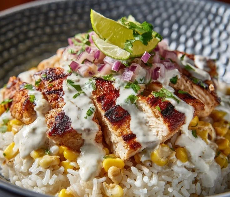 Easy Street Corn Chicken Rice Bowl with fresh ingredients and vibrant colors