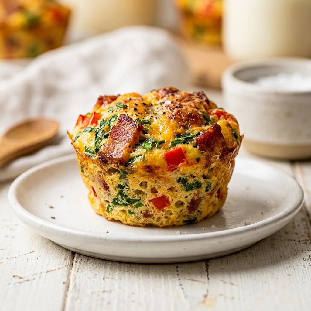 High protein egg muffins recipe with vegetables and cheese for a healthy breakfast.
