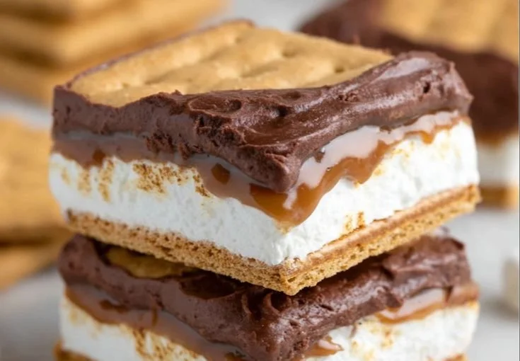 Delicious frozen s'mores dessert served with chocolate and marshmallows