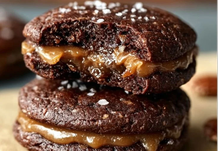 Delicious German chocolate whoopie pies on a rustic table
