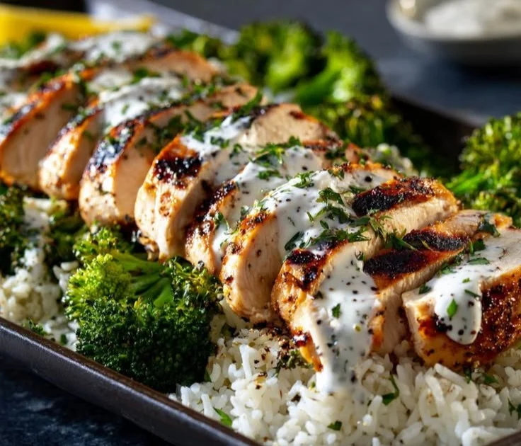 Healthy grilled chicken broccoli bowls with vibrant vegetables and grains