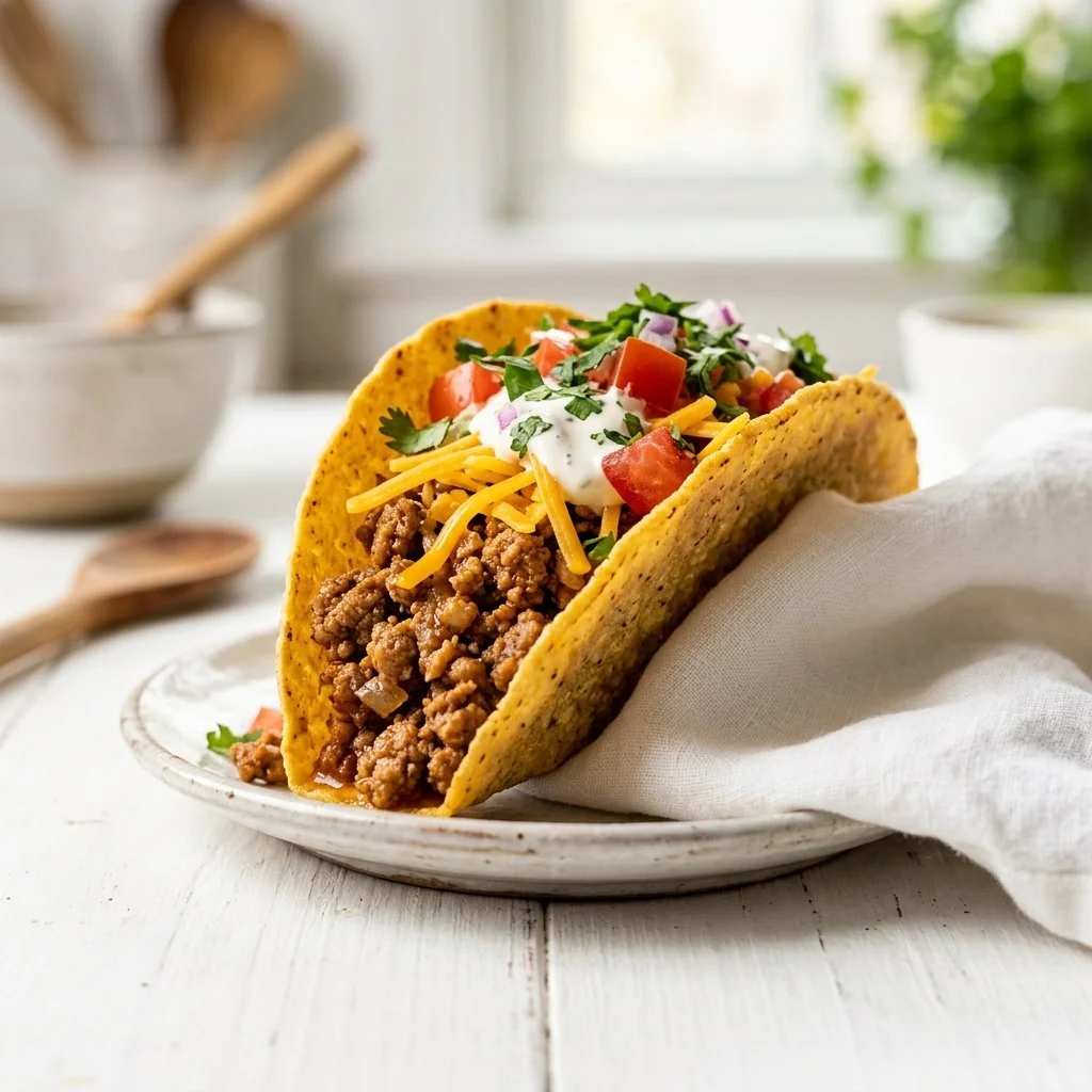 Delicious ground turkey tacos served with fresh toppings and vibrant ingredients.
