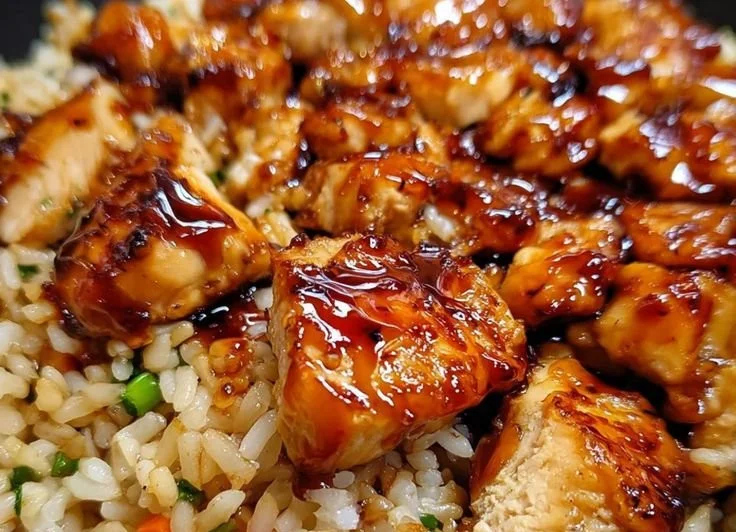 Delicious Honey BBQ Chicken served over fluffy rice, a perfect comfort meal.