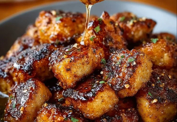 Delicious hot honey salmon bites with a sweet and spicy glaze
