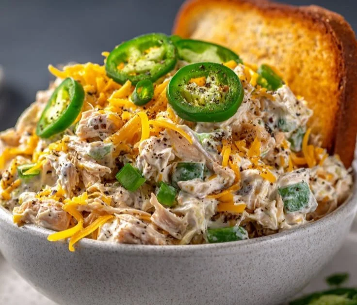 Jalapeno Popper Chicken Salad with creamy dressing and jalapenos