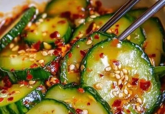 Korean cucumber salad with fresh cucumbers and spices