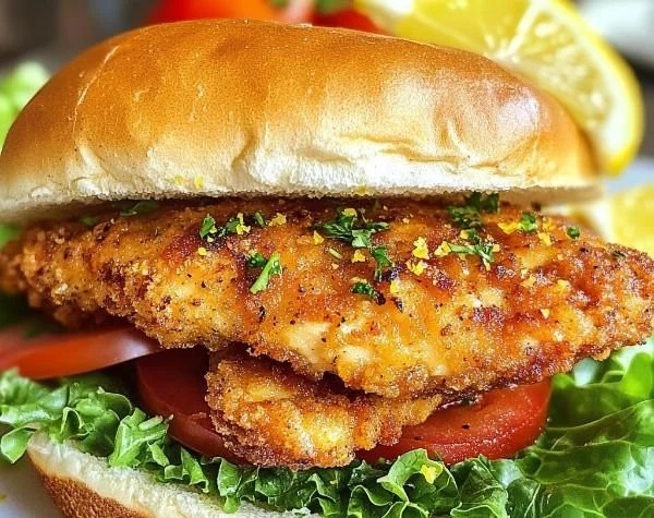 Lemon Pepper Crispy Chicken Sandwich with fresh ingredients and crispy coating
