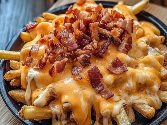 Loaded fries topped with bacon and cheese