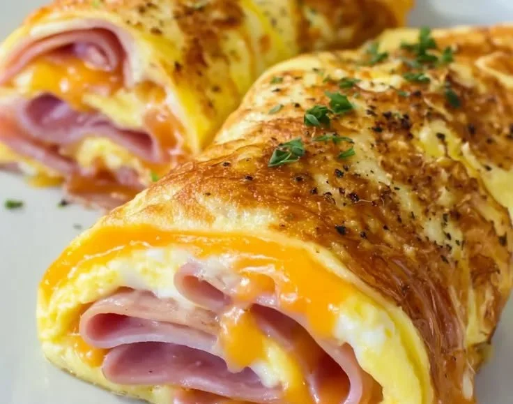 Low carb breakfast roll ups filled with eggs and vegetables