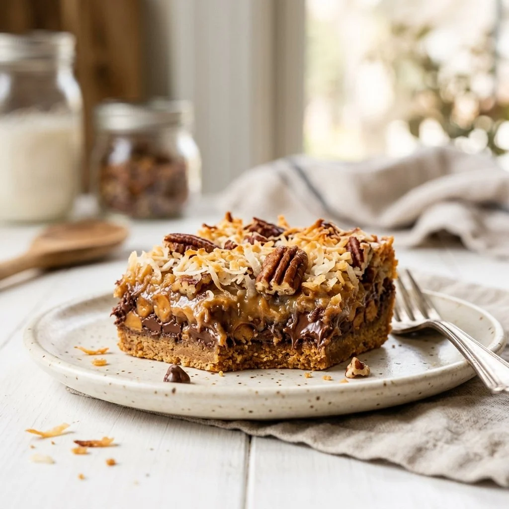 Delicious homemade Magic Bars with chocolate and coconut layers