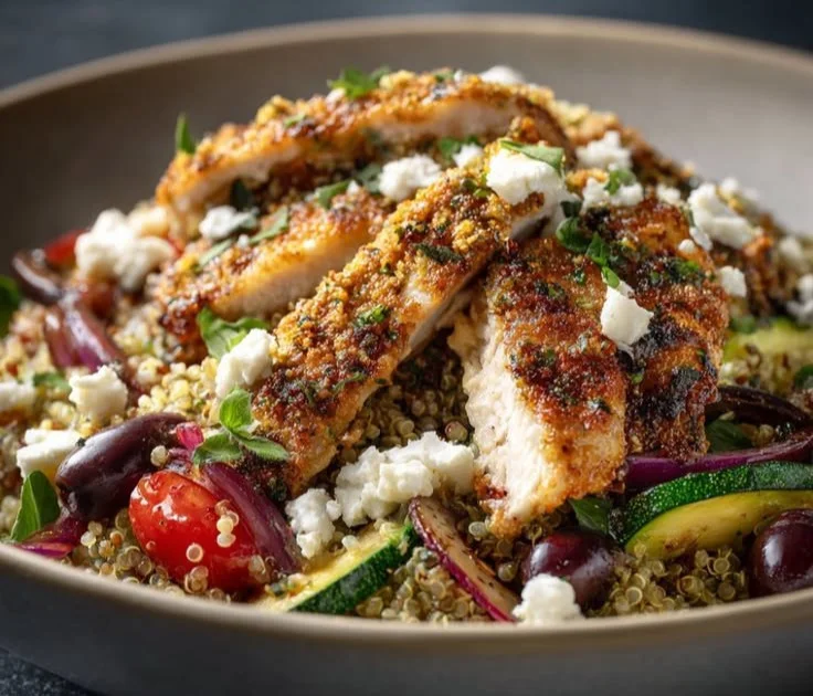 Delicious Mediterranean Chicken Quinoa Bowls with fresh ingredients