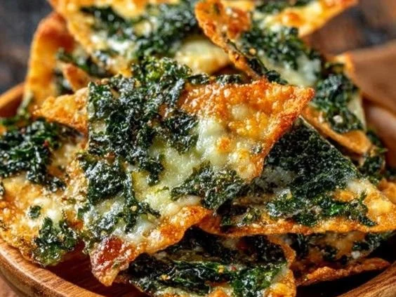 Mediterranean spinach and feta crisps served on a plate