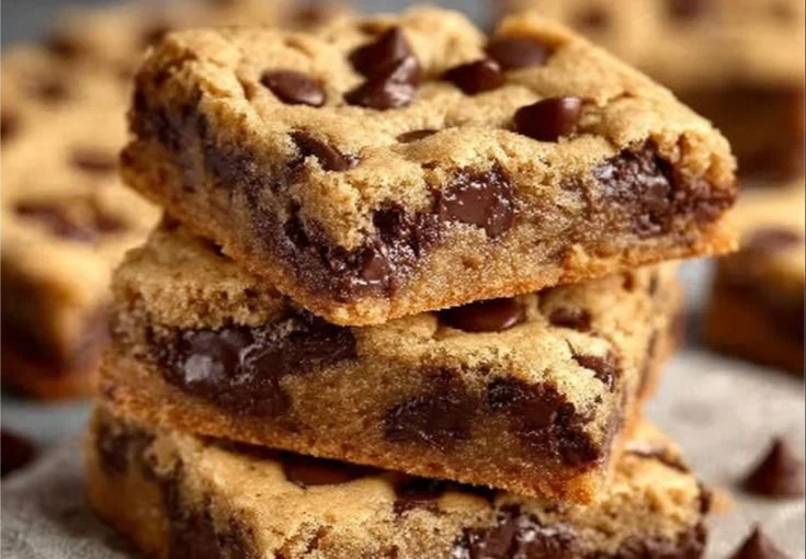 Melt-in-your-mouth chocolate chip cookie bars on a plate