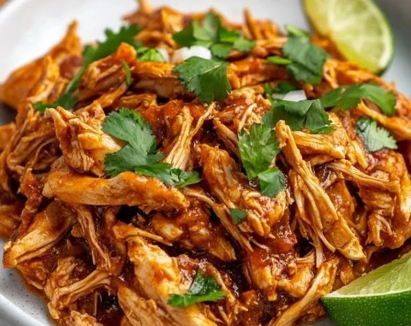 Delicious Mexican pulled chicken served with tortillas and fresh toppings