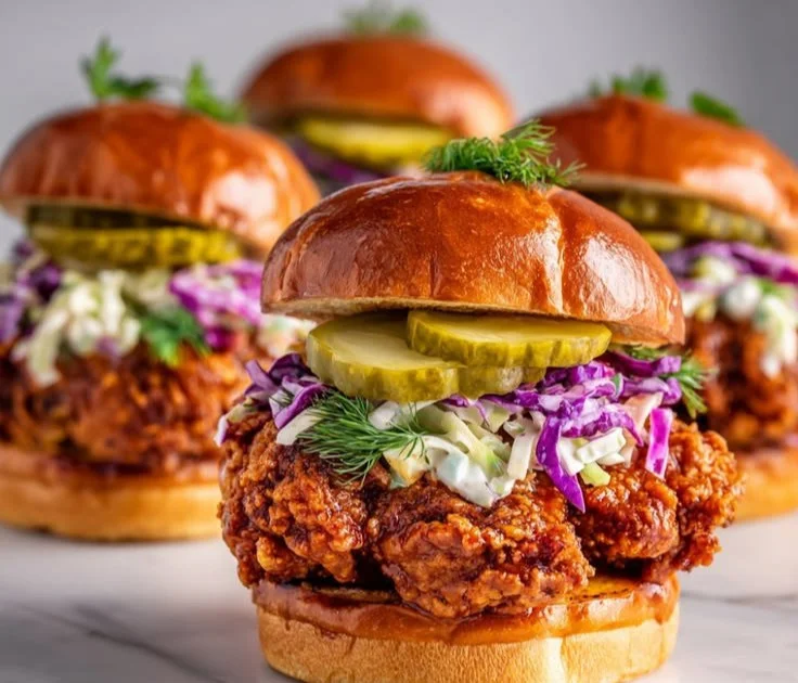 Nashville hot chicken sandwich featuring crispy, spicy fried chicken on a bun