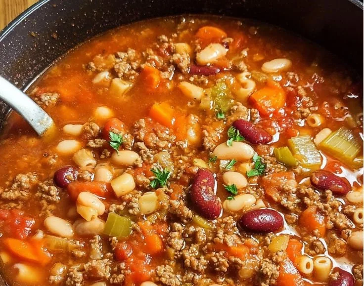 Delicious bowl of Pasta e Fagioli, an Olive Garden copycat recipe.