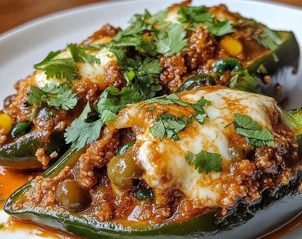 Delicious cheese chile rellenos stuffed with picadillo